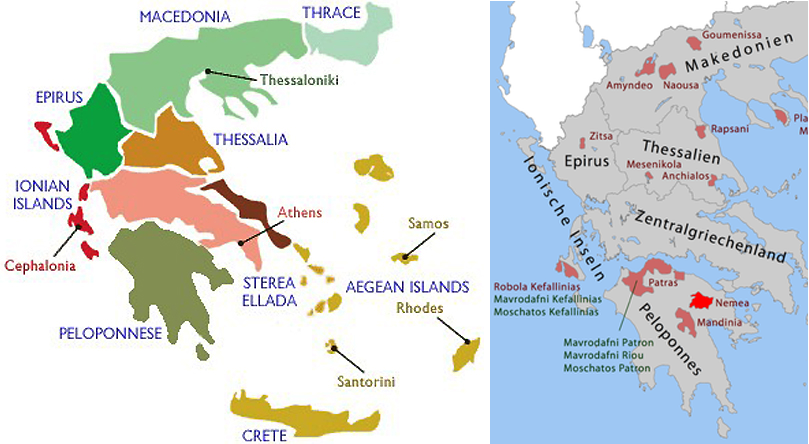 carte des régions viticoles de Grèce 